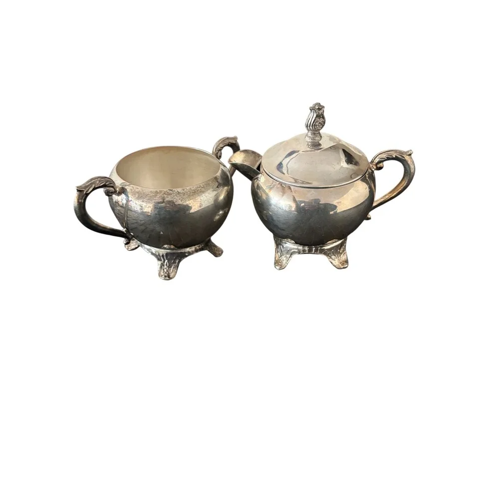 Vintage FB Rogers Silver Plated Footed Sugar Bowl and‎ Creamer Set with Lid